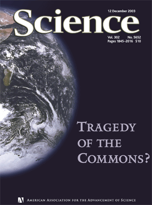 Capa da Science, de 2003, perguntando se o mundo não se transformou em uma grande tragédia dos comuns.
